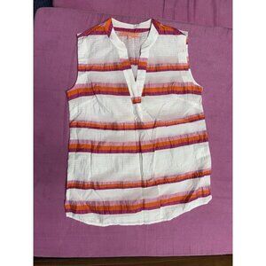 Vigallo linen stripe pink orange sleeveless blouse sz 40 medium